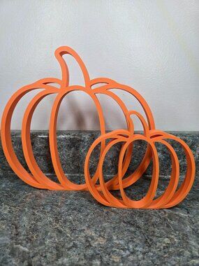 Orange 3D Printed Pumpkin Decor Set 2 Sizes Hollow Silhouette Fall Halloween